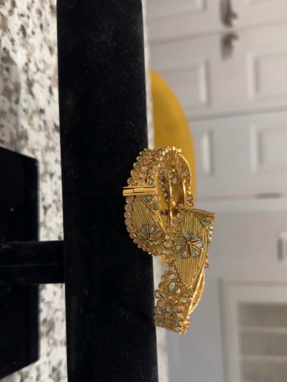 Ethnic Indian Wear Gold and Turquoise Floral Bangle Bracelets size 2.6